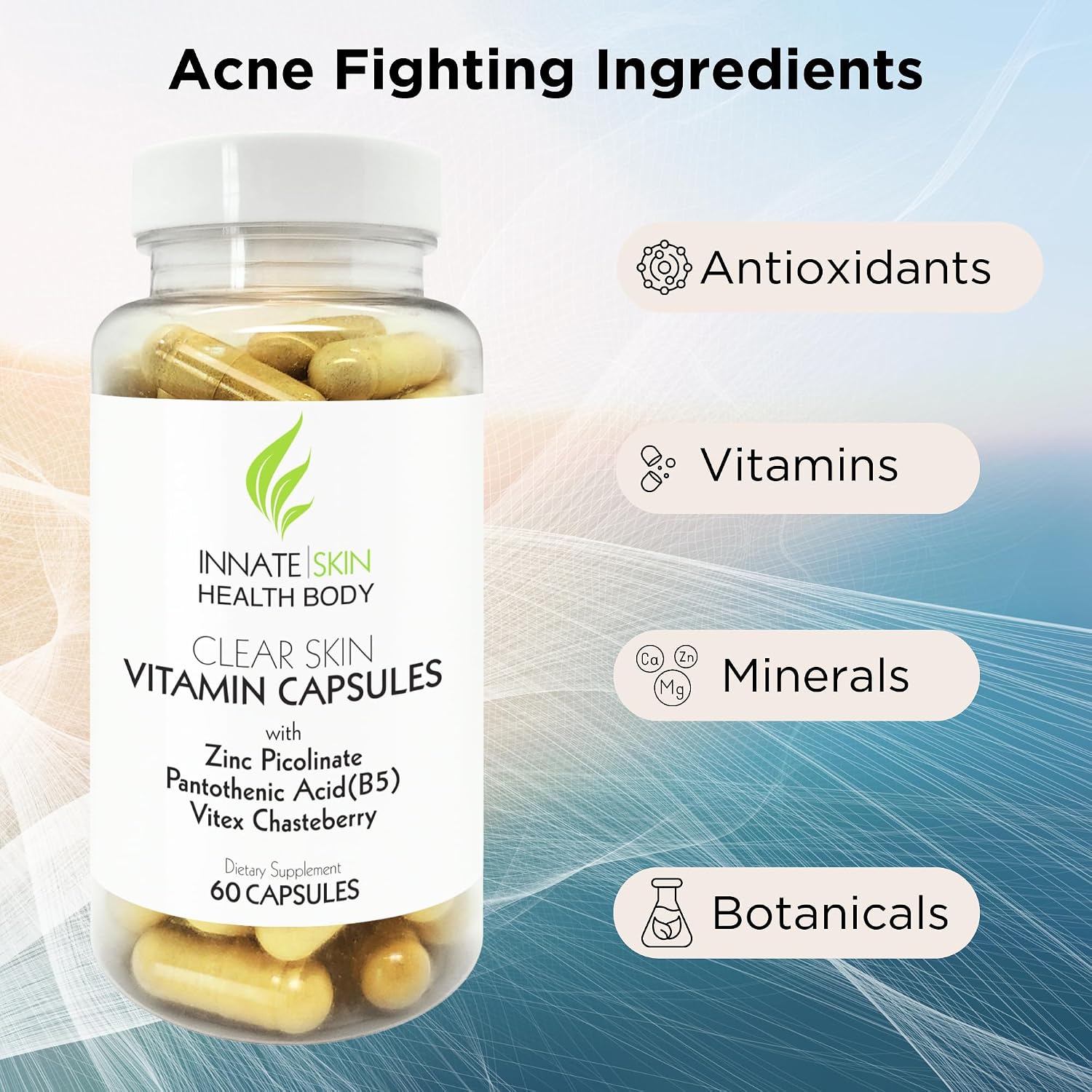 Clear Skin Acne Vitamins - Cápsulas para Piel Limpia con B5, Zinc y Vitex
