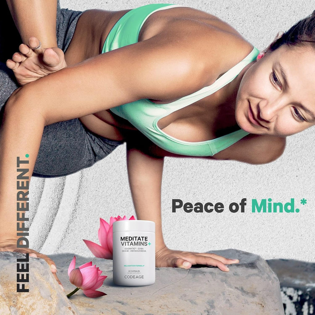 Codeage Meditate Vitaminas+ Suplemento - CognatiQ, DHH-B, GABA, Ashwagandha, Setas Orgánicas, Arándanos - 60 Cápsulas