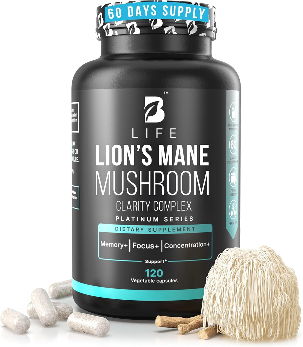 Cápsulas de Lion's Mane – Memoria, Enfoque y Claridad – Suplemento Nootrópico con Ashwagandha, Tiamina (B1), Magnesio L-Treonato – 240 Cápsulas