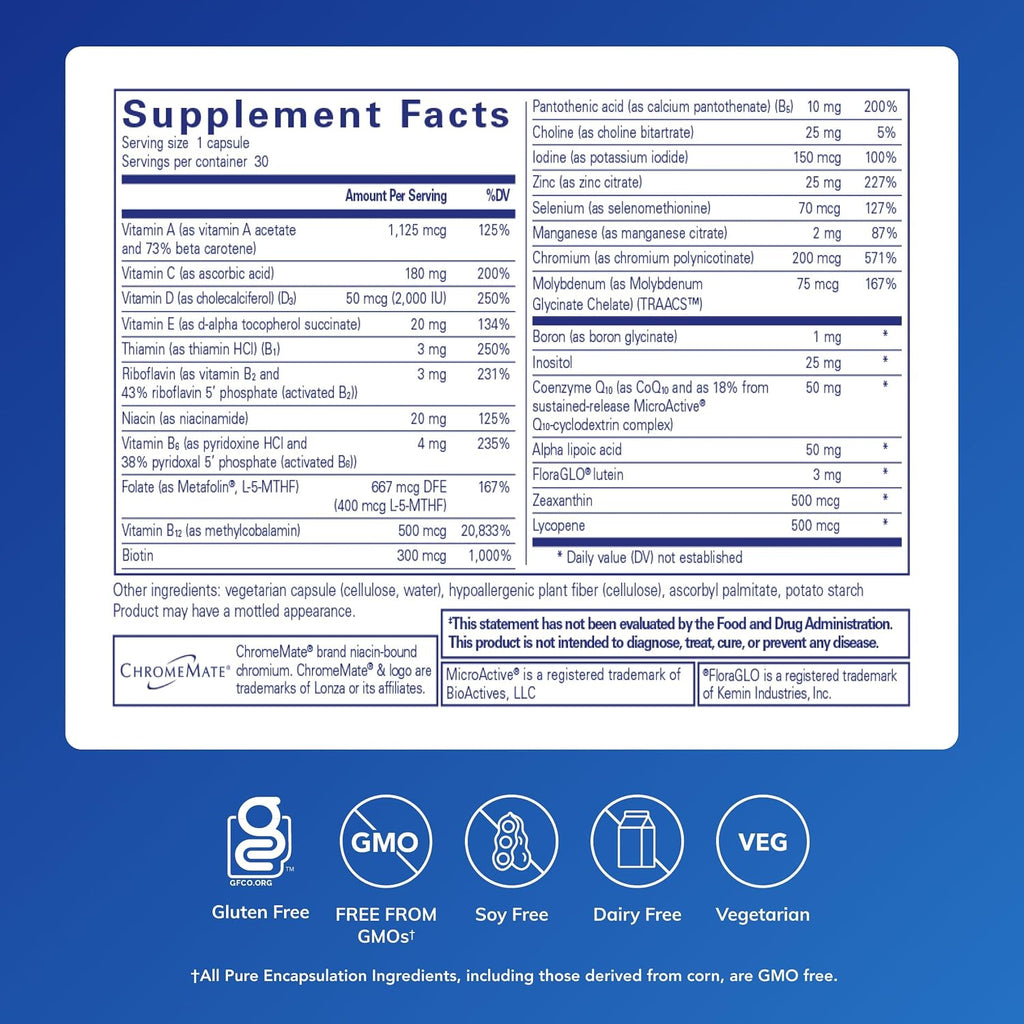 Pure Encapsulations O.N.E. Multivitamin - Multivitamínico diario con complejo antioxidante, 30 cápsulas