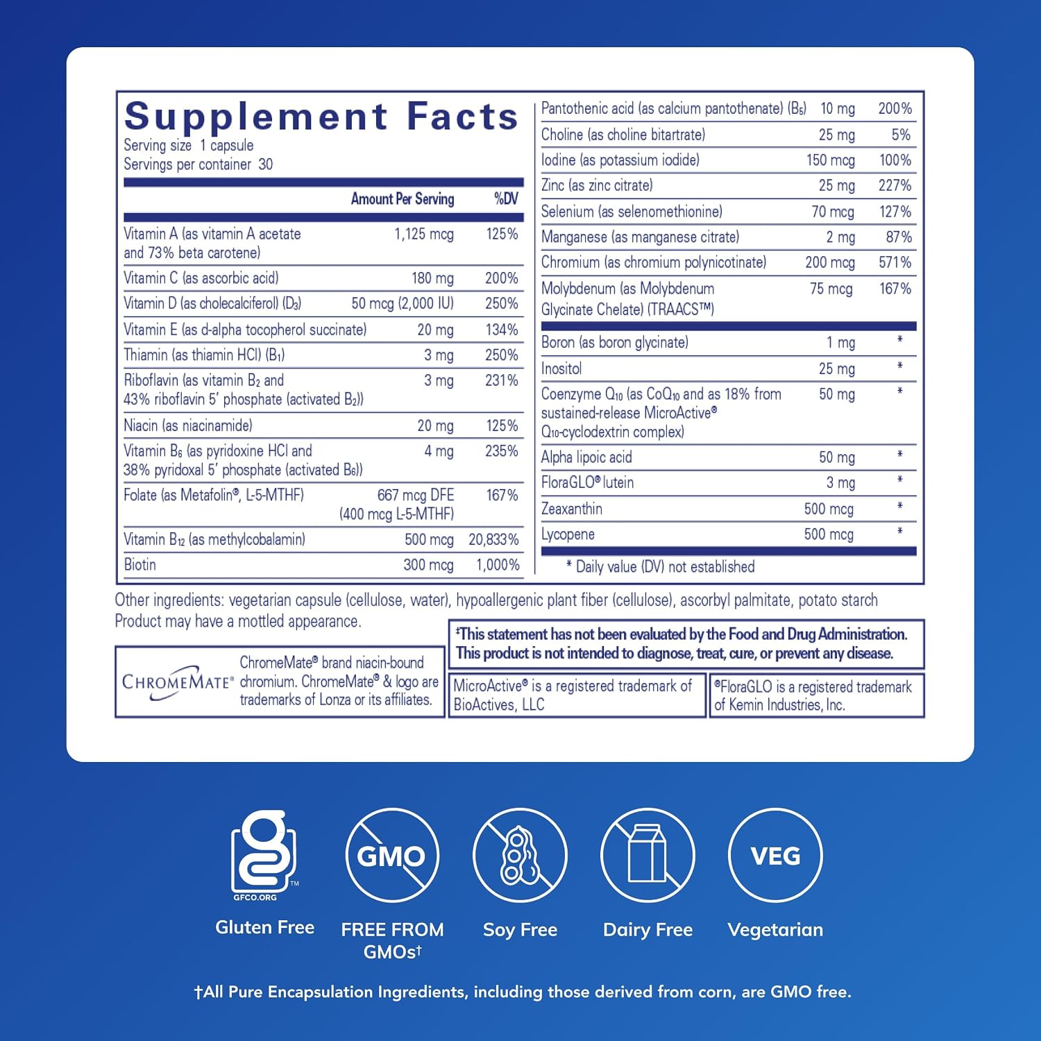 Pure Encapsulations O.N.E. Multivitamin - Multivitamínico diario con complejo antioxidante, 30 cápsulas