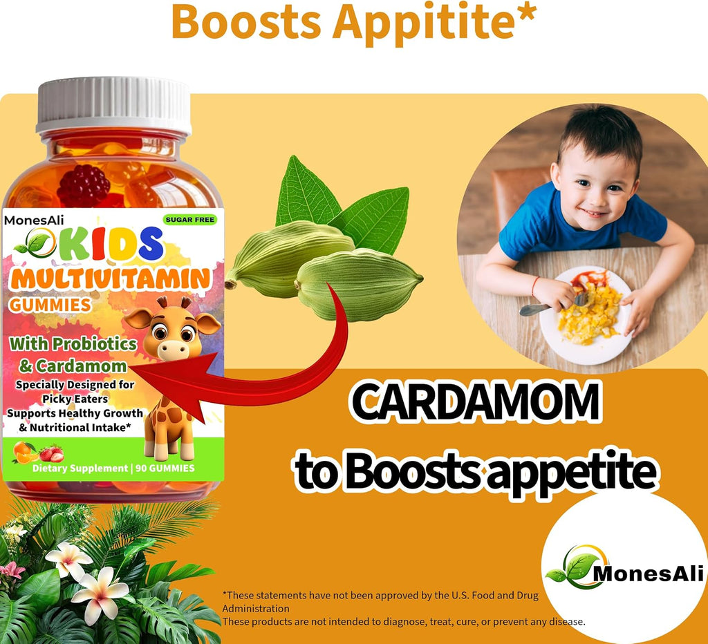 Kids Multivitamin Gummies con Magnesio y Probióticos - Vegano, Sin Gelatina, Halal, Sabores Naranja y Fresa, 90 Unidades