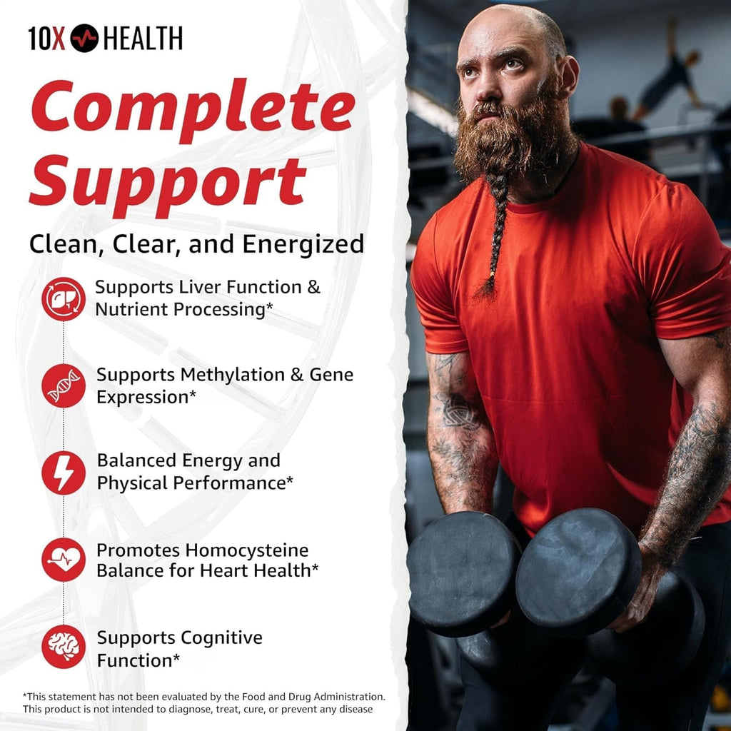 10X Health TMG - Suplemento de Trimetilglicina para Hígado, Corazón y Energía - 60 Cápsulas