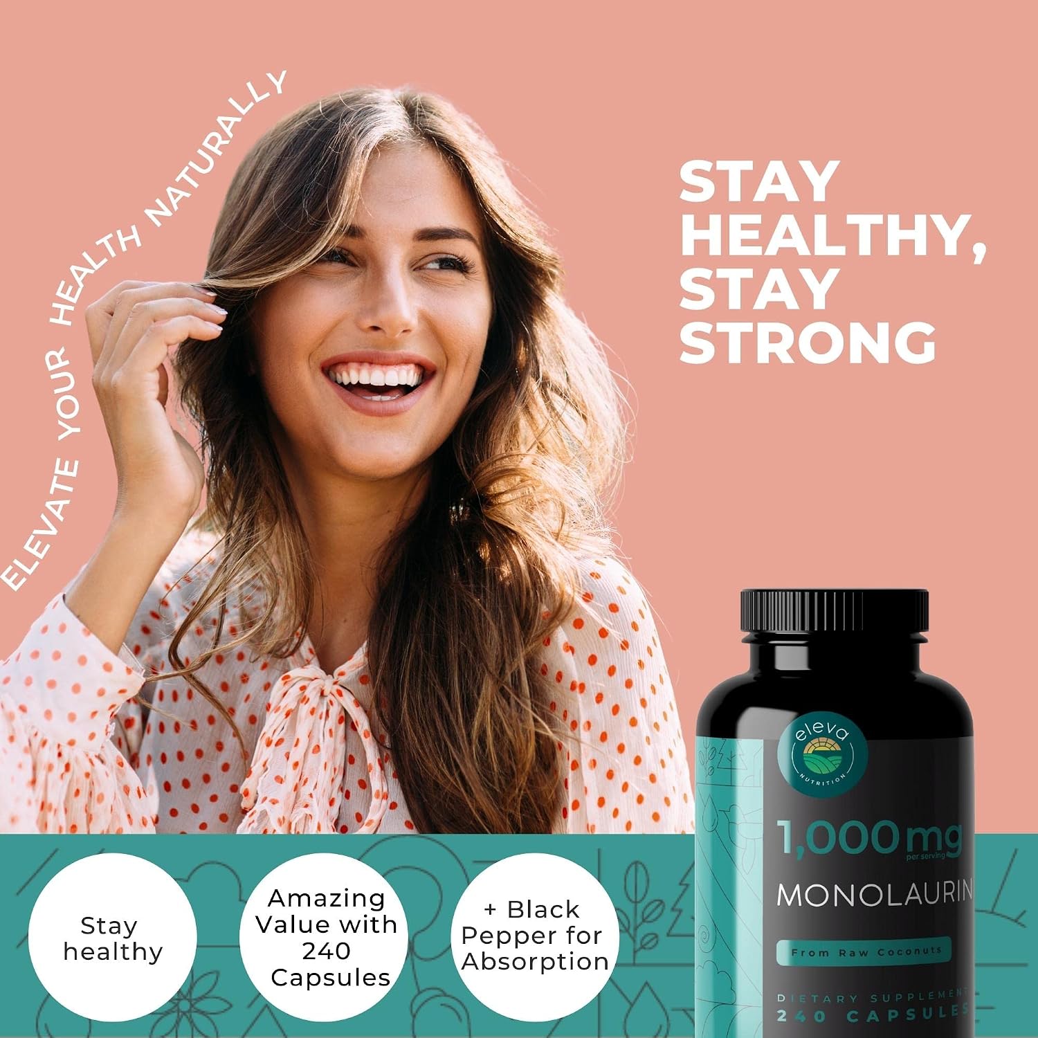 Monolaurin 1000mg Cápsulas Veganas - Eleva Nutrition (240 Cápsulas)