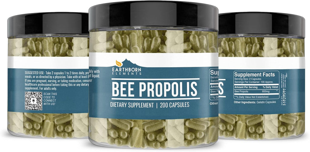 Earthborn Elements Propóleo de Abeja (200 Cápsulas) Puro y Natural, Sin Gluten y No-GMO