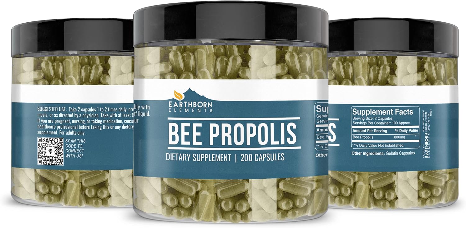 Earthborn Elements Propóleo de Abeja (200 Cápsulas) Puro y Natural, Sin Gluten y No-GMO
