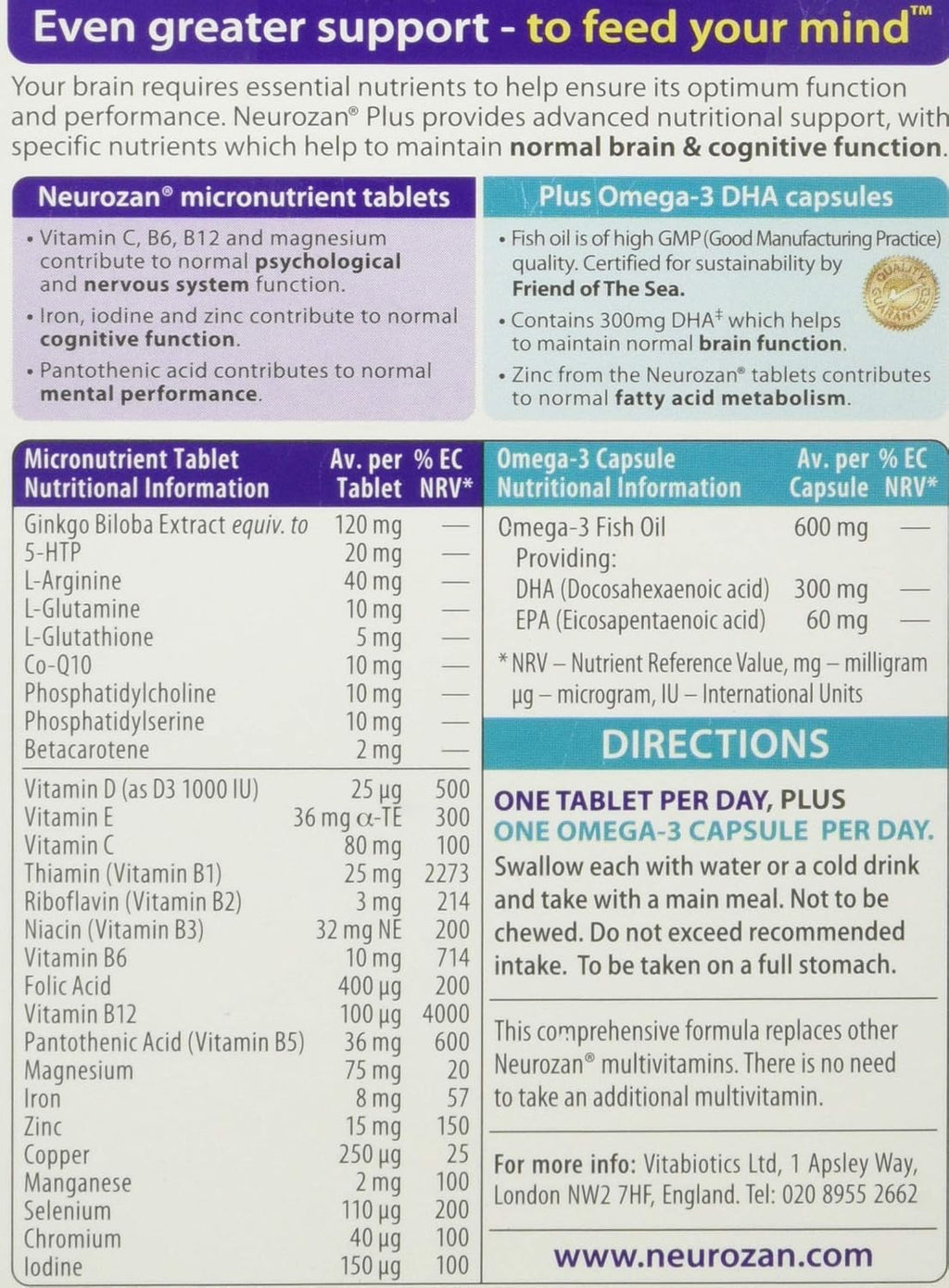 Neurozan Vitabiotics Plus 56 Cápsulas
