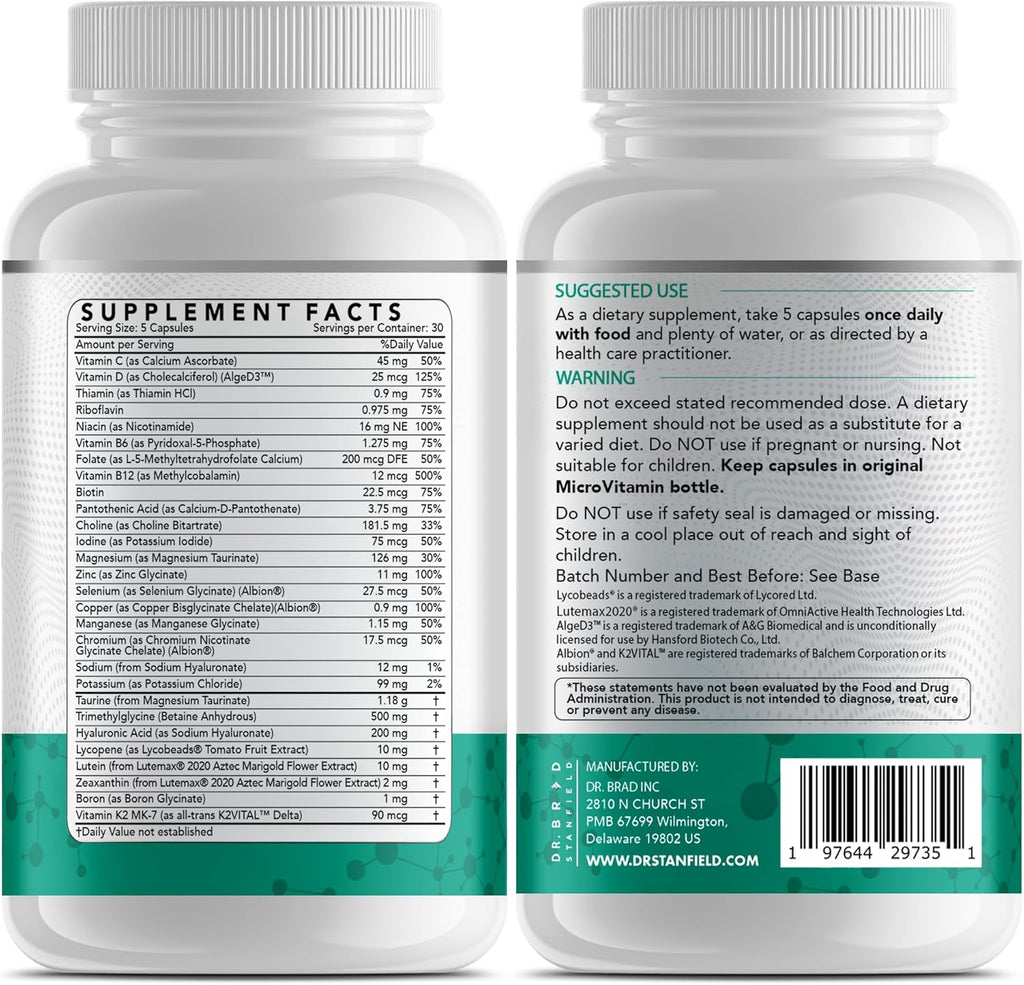 Dr Brad MicroVitamin | Multivitamínico metilado + luteína/zeaxantina + D3/K2