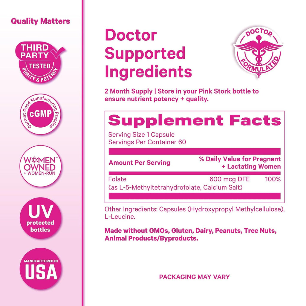 Pink Stork Folato: Metil Folato - 60 Cápsulas Vegetales