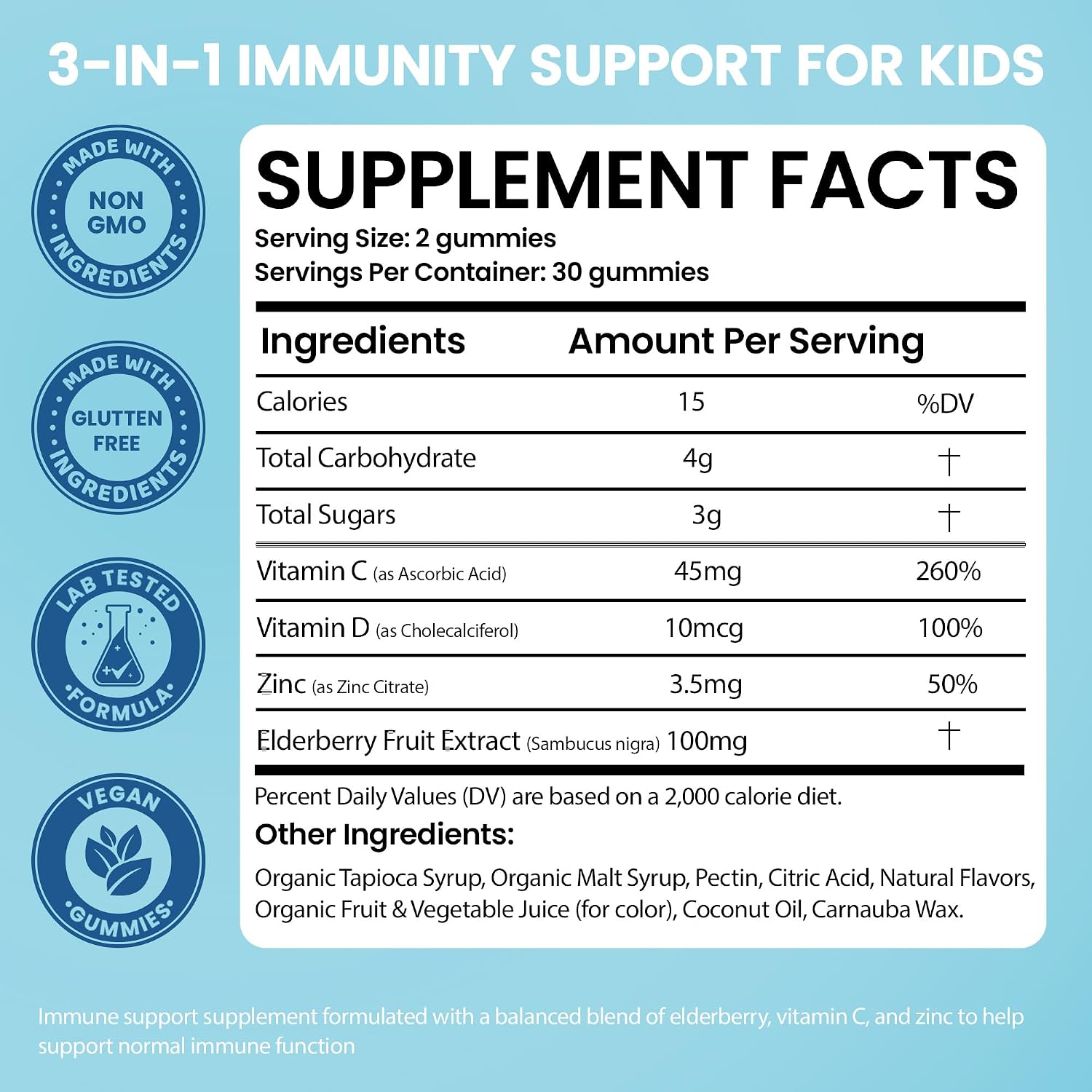 Gominolas de Saúco para Niños con Vitamina C y Zinc - Apoyo Inmunológico Diario - 60 Gominolas
