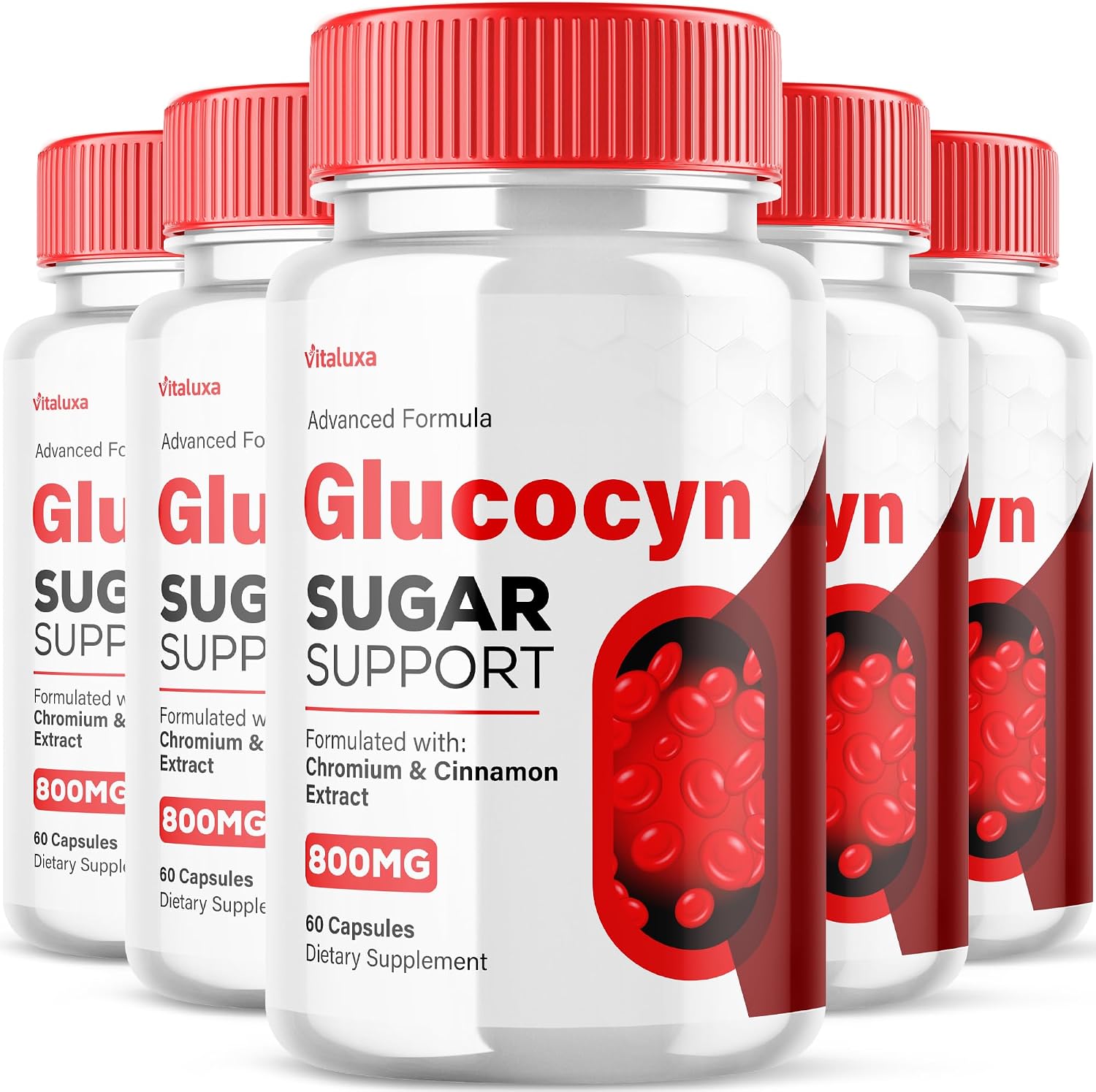 Vitaluxa Glucocyn Support Cápsulas – 5 Pack – 800 mg – 300 Cápsulas