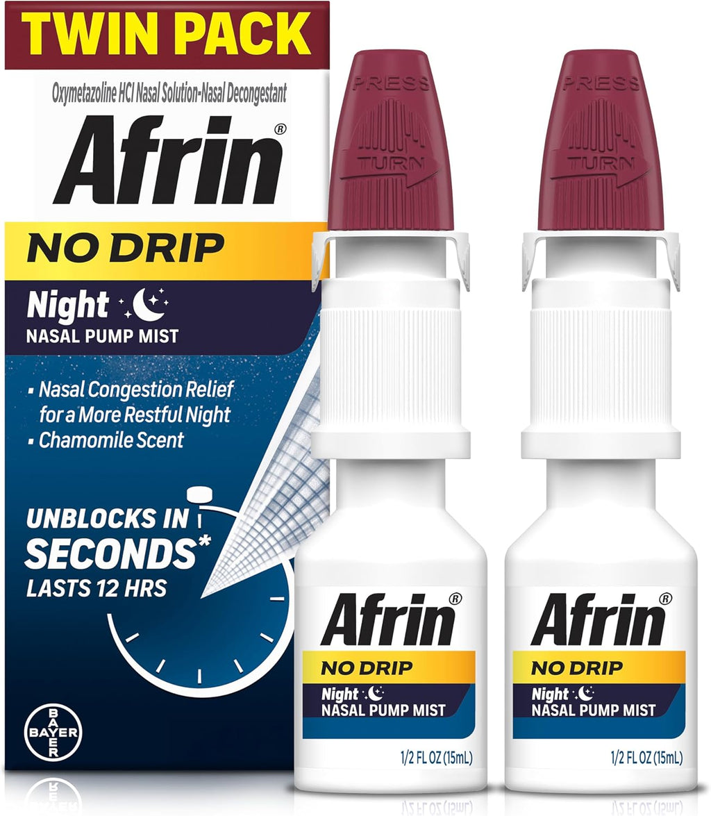 Afrin No Drip Night Spray Nasal - Alivio Rápido de la Congestión Nasal con Manzanilla, 15 ml