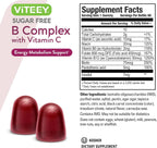 Viteey Vitamin B Complex Gummies with Vitamin C, Sugar Free Chewable Gummy - Energy, Metabolism & Nerve Health - B6, B12, Folic Acid, Biotin - Vegan, Gelatin Free, GMO Free - Strawberry Flavored