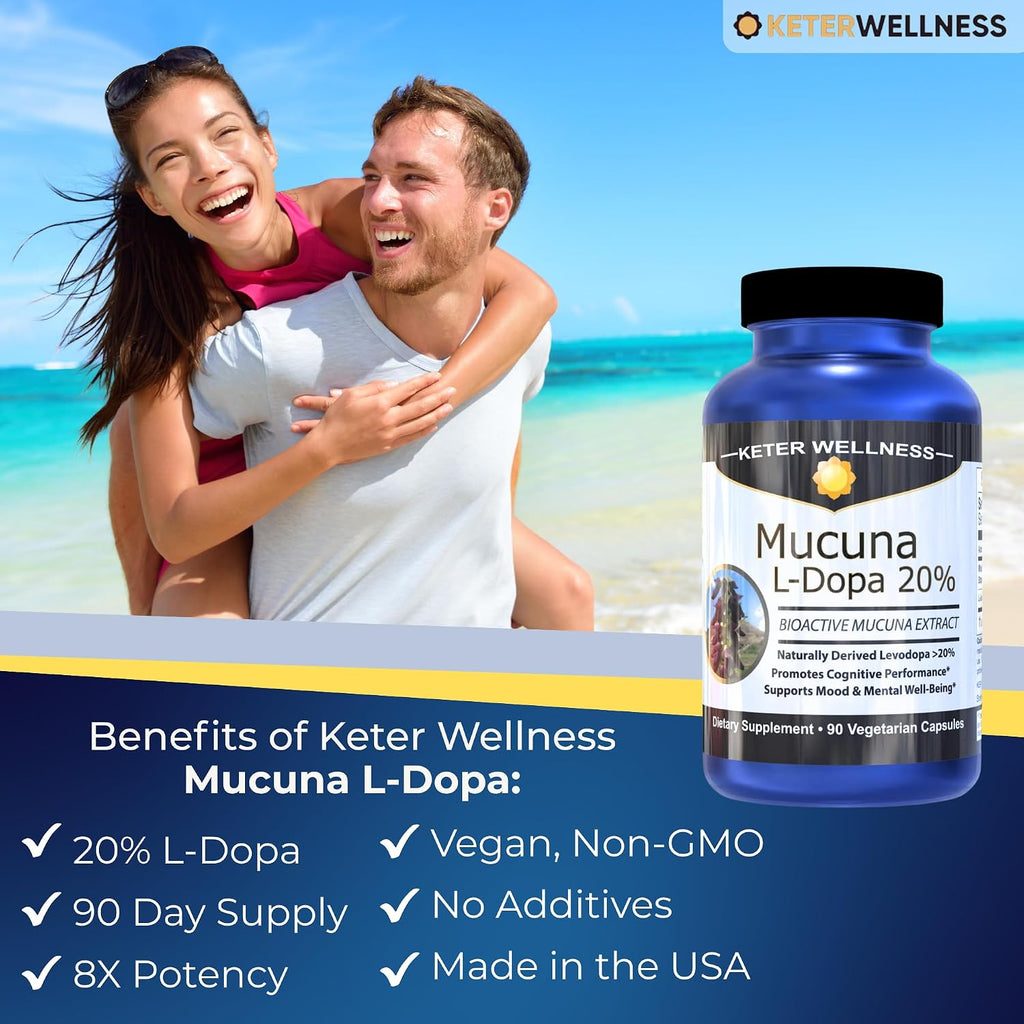 Mucuna Pruriens 20% L-Dopa – Extracto Estandarizado de Frijol de Terciopelo – 90 Cápsulas Veganas