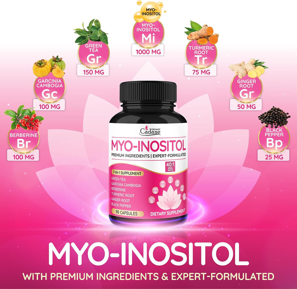 Myo Inositol & Green Tea Capsules with Garcinia Cambogia, Berberine, Turmeric, Ginger, and Black Pepper | Supports Body Balance & Digestive | Vegan, Non-GMO - 90 Capsules
