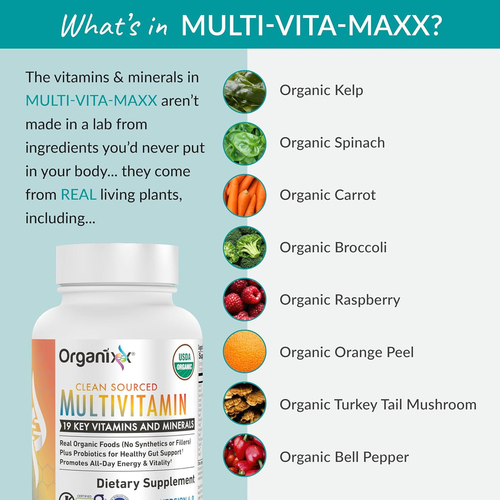Organixx Clean Sourced Multivitamin - Multivitamínico Orgánico y Completo, 90 Cápsulas Veganas
