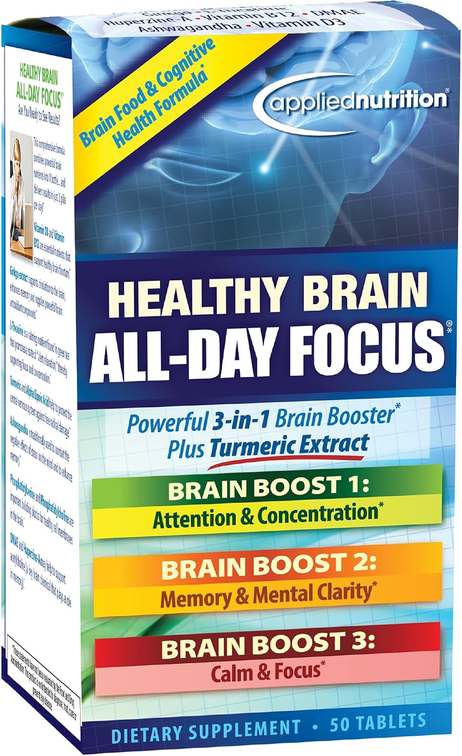 Applied Nutrition Healthy Brain Enfoque Todo el Día - 50 Comprimidos