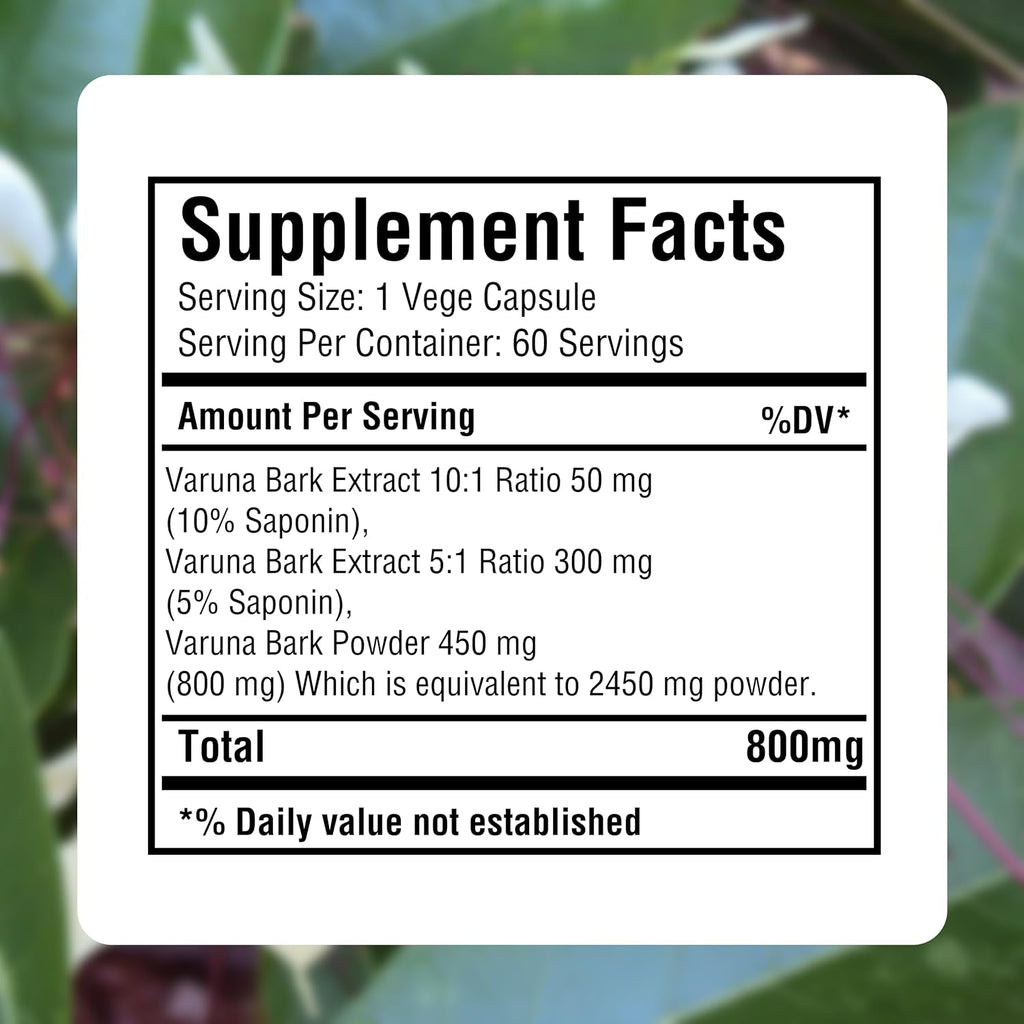 Varuna Nurvala Extract Capsules – 800 mg | Vegano y Sin Gluten | Suplemento Ayurvédico
