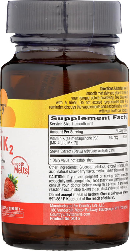 Country Life Vegan K2 Melts 500 mcg – 60 – Dosis: 500 mcg es una dosis común en estudios. Asegúrate de que se – Image 6