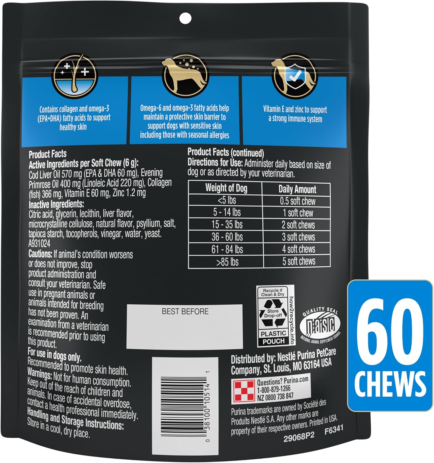 Purina Pro Plan Veterinary Supplements Skin Care Suplementos para la Piel de Perros con Omega-3, EPA y DHA