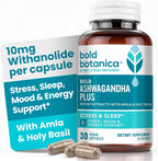Bold Botanica Ashwagandha Plus – Suplemento de Ashwagandha con Amla y Albahaca Santa – 30 Cápsulas Veganas