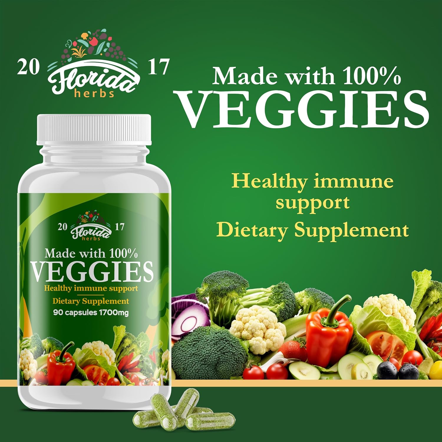 Fruits and Vegetables Supplement - 360 Cápsulas (180 Frutas + 180 Verduras) - Complemento Alimenticio Vegano