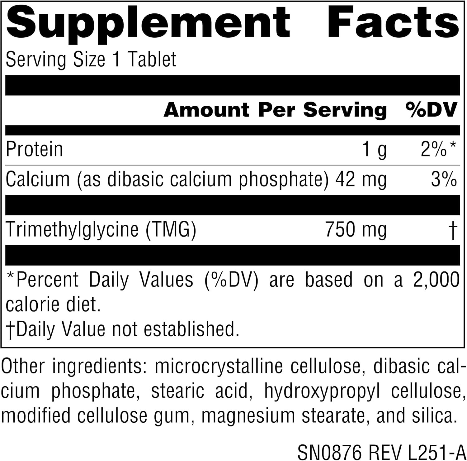Source Naturals TMG - Trimetilglicina (Betaína Anhidra) 750 mg - 60 Comprimidos Vegetarianos