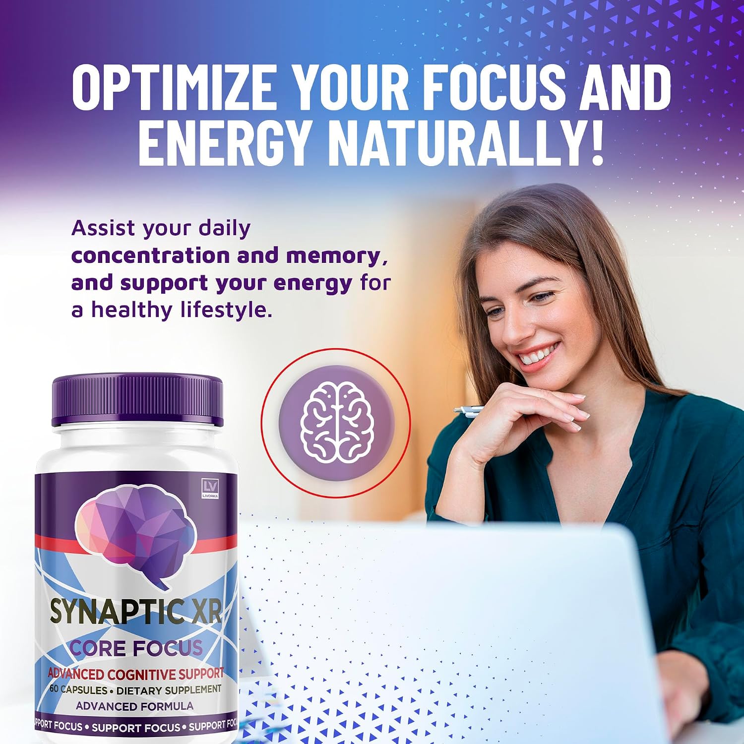 (2 Pack) Synaptic XR Cápsulas, SynapticXR, Synaptic XR Core Focus, Synaptic XR Brain Caps, Synaptic XR Advanced Formula 120 Cápsulas para 2 Meses