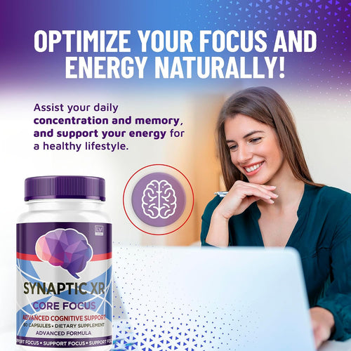 (2 Pack) Synaptic XR Cápsulas, SynapticXR, Synaptic XR Core Focus, Synaptic XR Brain Caps, Synaptic XR Advanced Formula 120 Cápsulas para 2 Meses