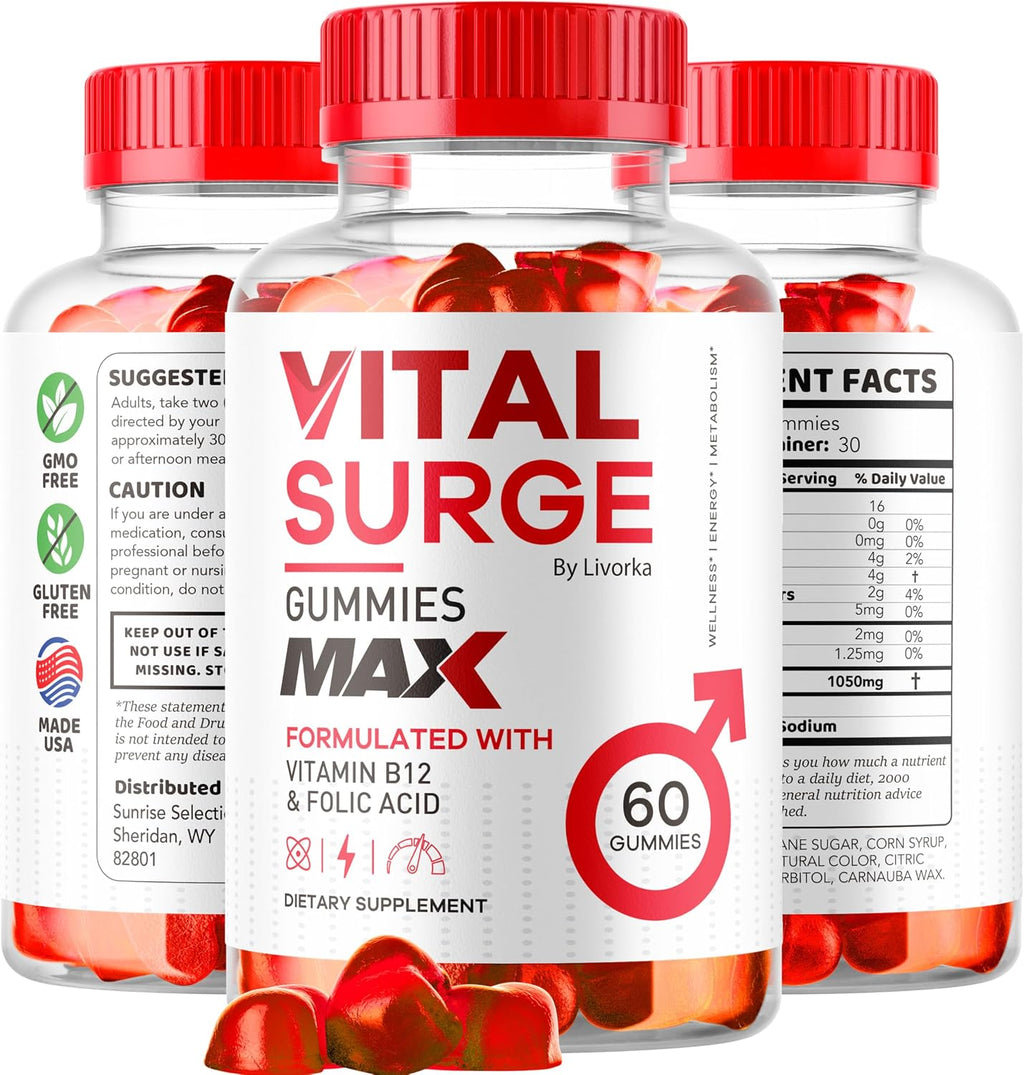 Vital Surge - Suplemento para Hombres, Fórmula Avanzada 1050 mg, 120 Gomitas (2 Paquetes)