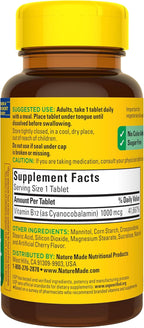 Nature Made Vitamina B12 1000 mcg, Comprimidos Sublinguales de Disolución Rápida, 50 Días de Suministro
