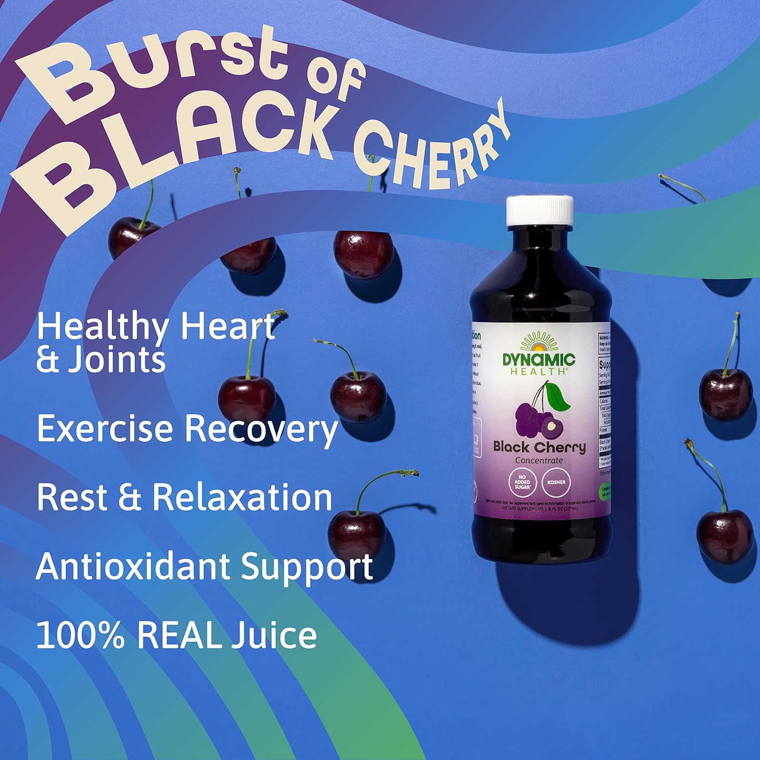 Dynamic Health Concentrado Puro de Zumo de Cereza Negra sin Endulzar, 100% Jugo Concentrado, 240 ml