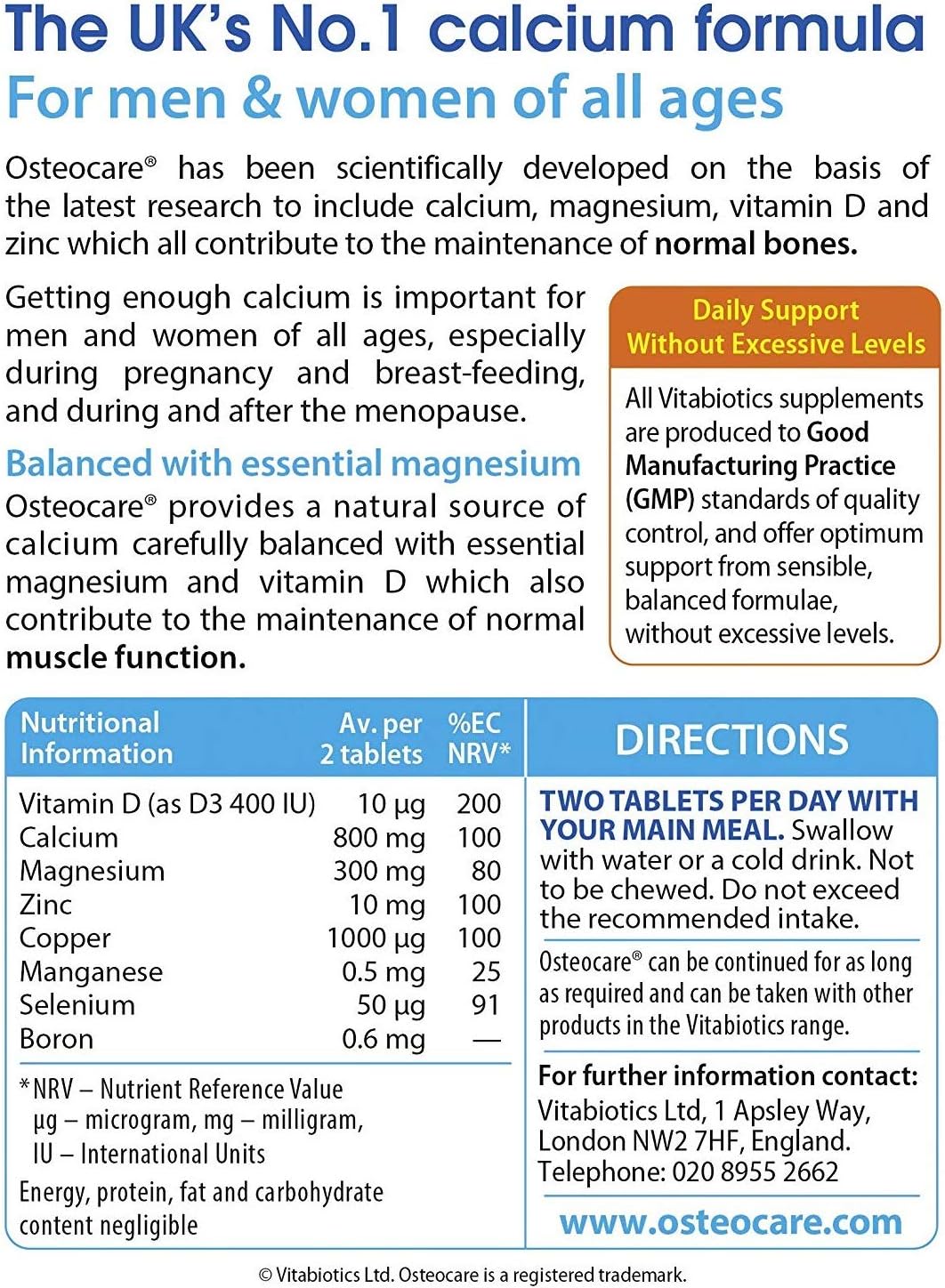 Osteocare 30 Comprimidos - Vitabiotics