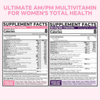 VEETAGYO Multivitamínico para Mujeres AM y PM - Sin Melatonina, con Calcio de Algas, Omega-3, Vitamina D3K2, Magnesio - Sin Azúcar, Vegano, 120 Gomitas