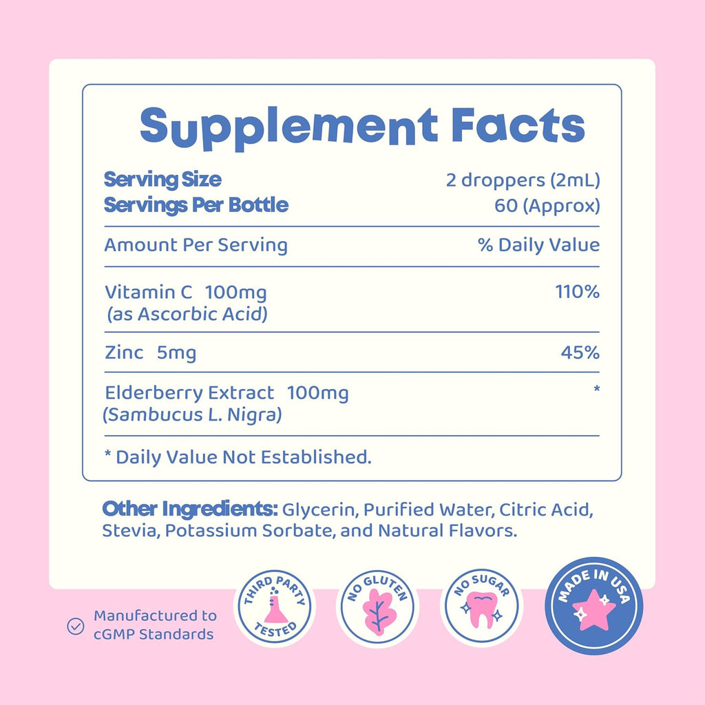 JoySpring Vitamina C y Zinc para Niños con Saúco – Gotas Líquidas, 118 ml (60 dosis)