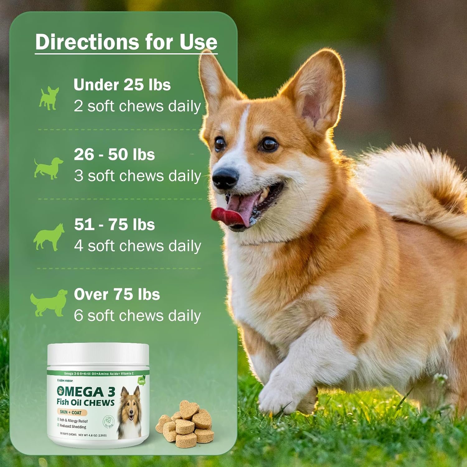 Unipomme - Snacks de Alivio para Alergias en Perros con Omega 3 y Aceite de Pescado