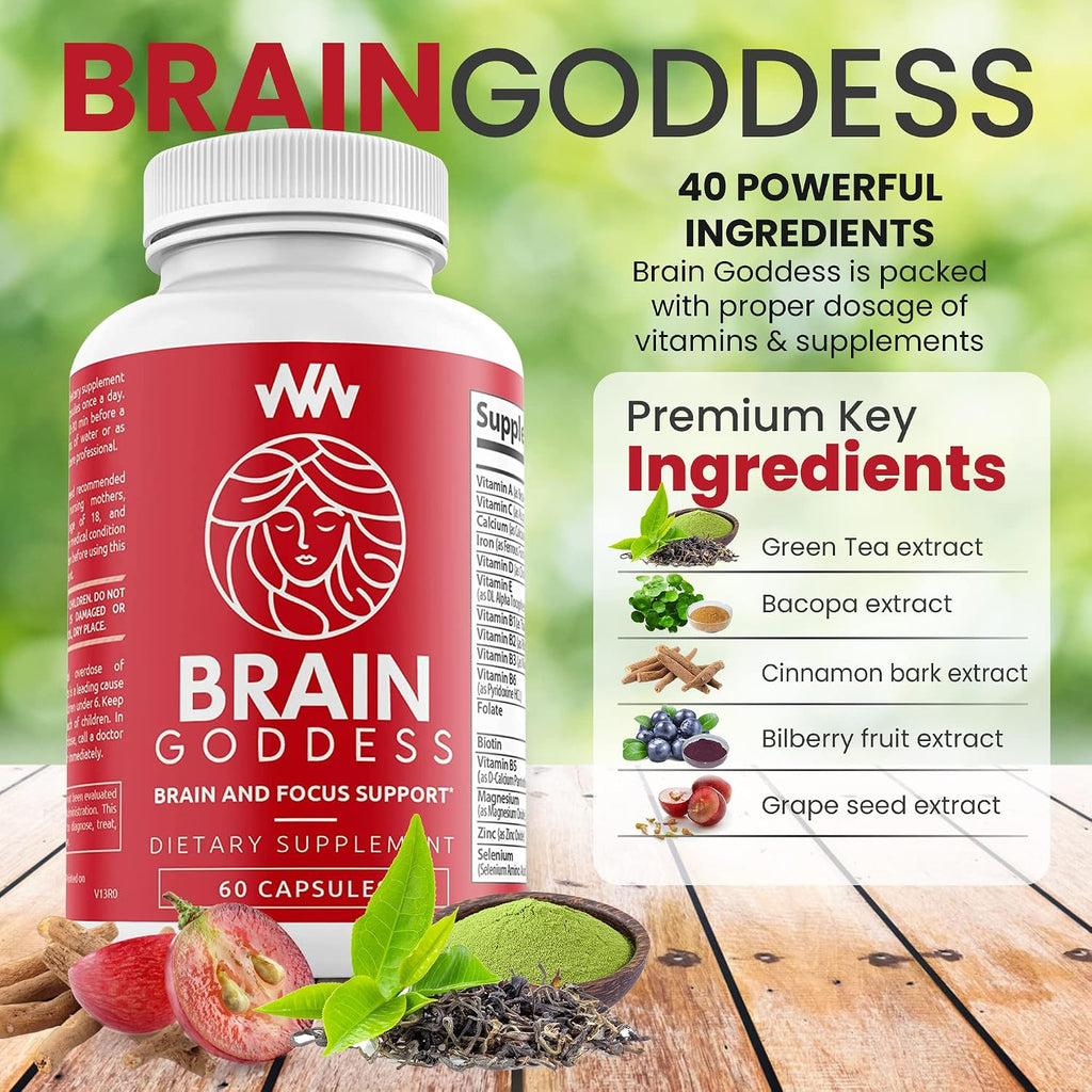 Warped Wellness Brain Goddess - Suplemento de Memoria y Concentración para Mujeres