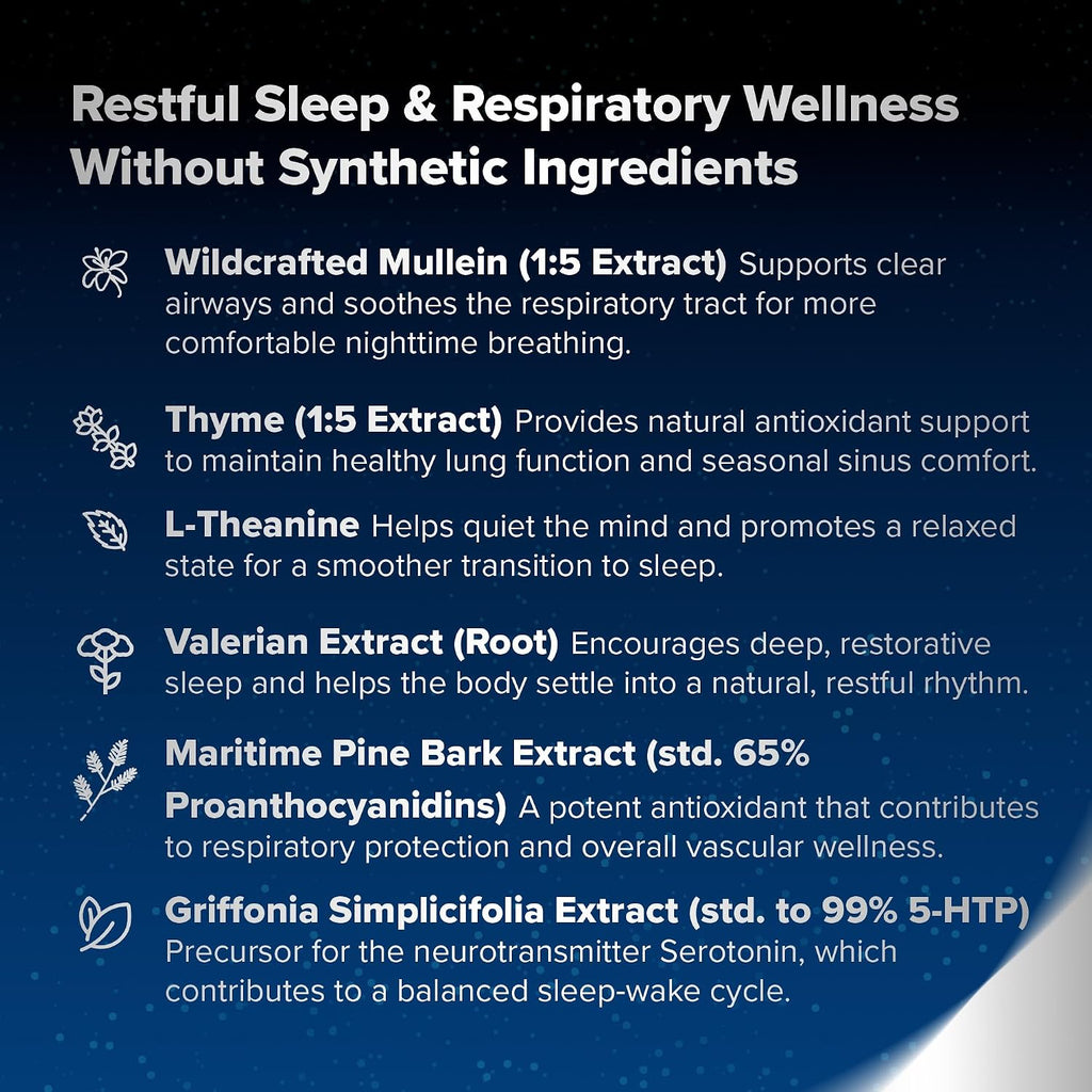 BREATHE PM, Cápsulas Nocturnas 6 en 1 con Mullein para la Salud Pulmonar (60 Cápsulas - 30 Días)
