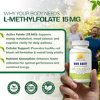 Our Daily Vites L-Methylfolate 15mg – Metilfolato Activo 5-MTHF, 90 Cápsulas