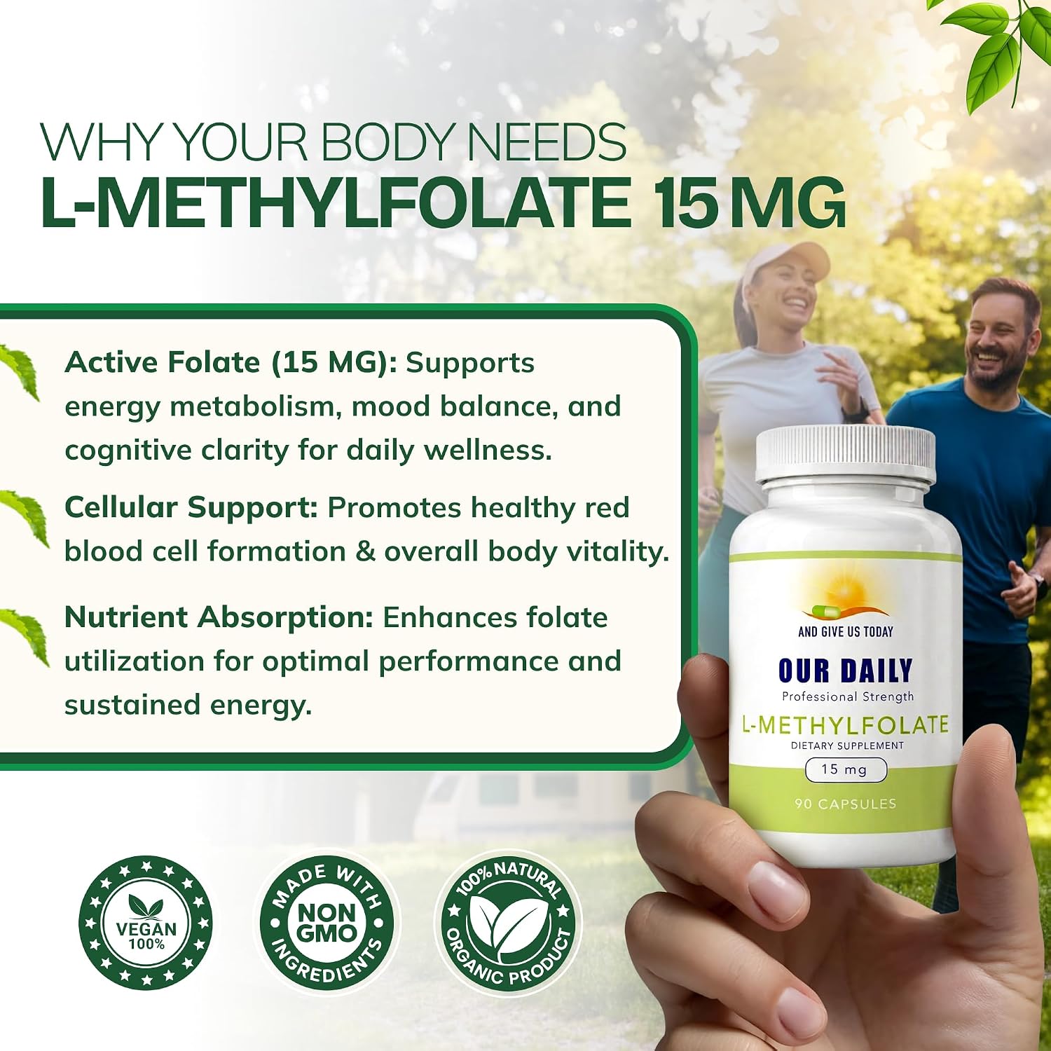Our Daily Vites L-Methylfolate 15mg – Metilfolato Activo 5-MTHF, 90 Cápsulas