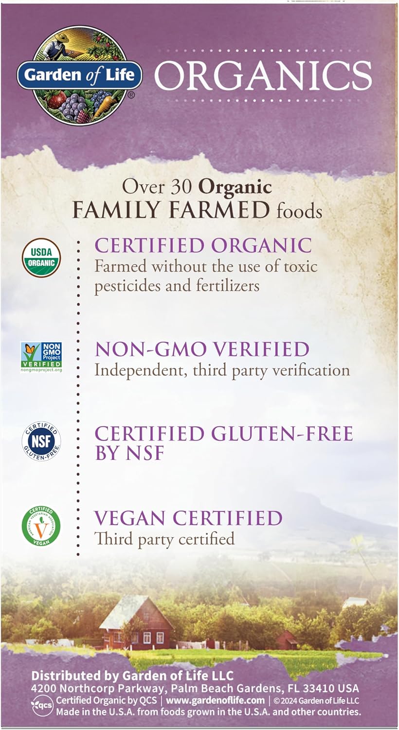 Garden of Life Organics, Multivitamínico Diario para Mujeres, Alimento Integral, 30 Comprimidos Veganos