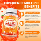 Suplemento de Vitamina D3 10000IU para Adultos - Gominolas de Vitamina D3 5000IU / 10000IU con K2, Metil B12, Calcio, Magnesio, Zinc y Saúco para Mujeres y Hombres - Sin Azúcar, Vegano