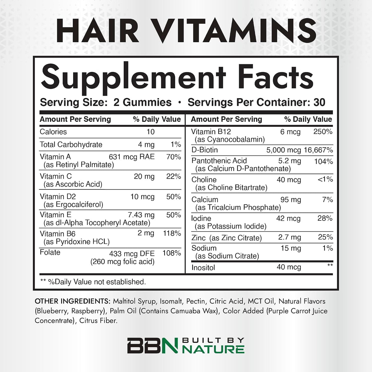 Built by Nature Hair Skin and Nails Gummies – Contribuye al mantenimiento de la piel en condiciones normales. – Image 2