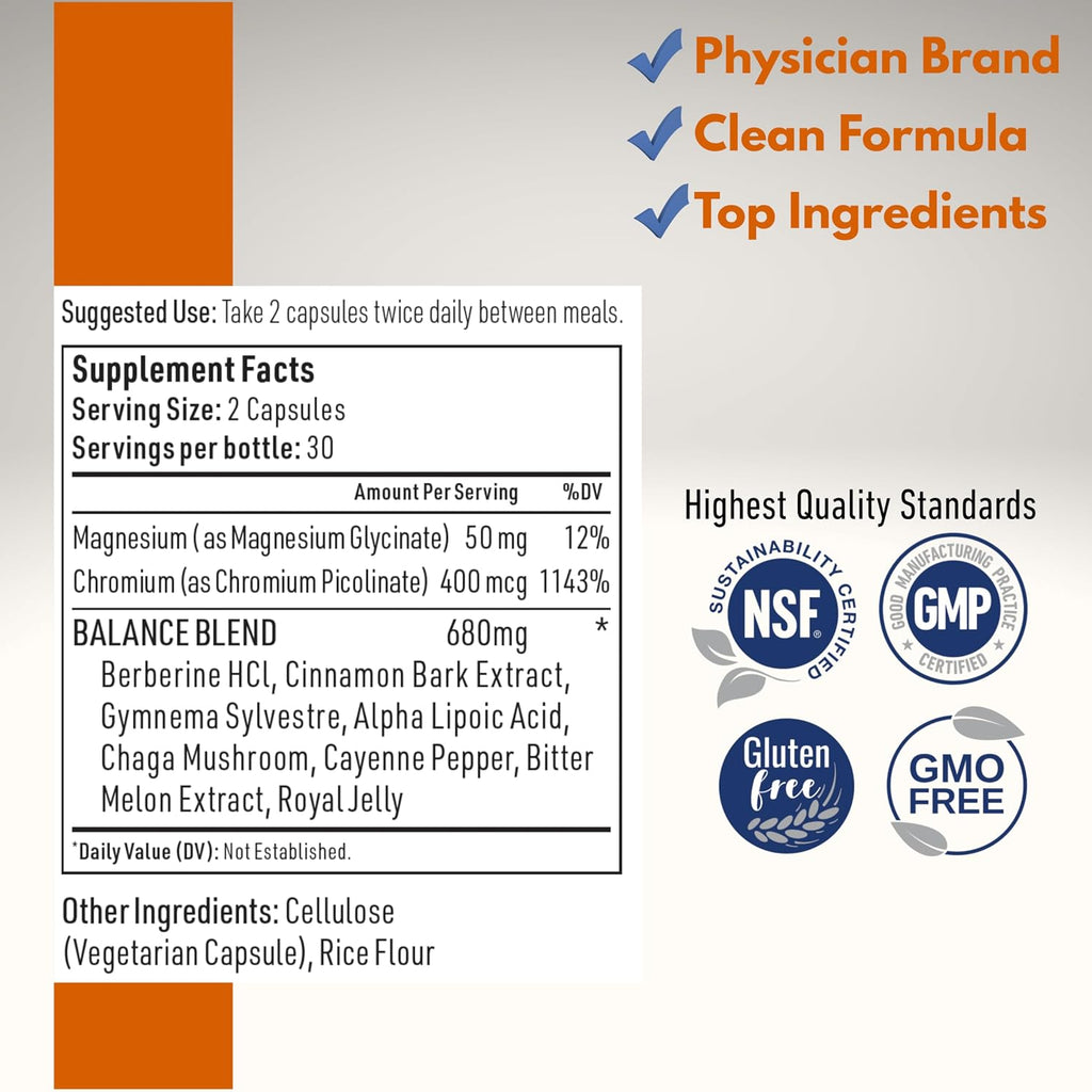 Liver Medic Blood Sugar Complex - Suplemento con Berberina, Canela, Cromo, Magnesio y Ácido Alfa Lipoico - 60 Cápsulas