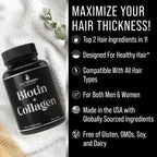 Biotina y Colágeno Suplemento – 10.000 mcg Biotina + Colágeno Bovino para Cabello Débil y Quebradizo. Complejo Vitamínico Avanzado 2 en 1. Apoya un Cabello más Grueso y Saludable para Mujeres y Hombres