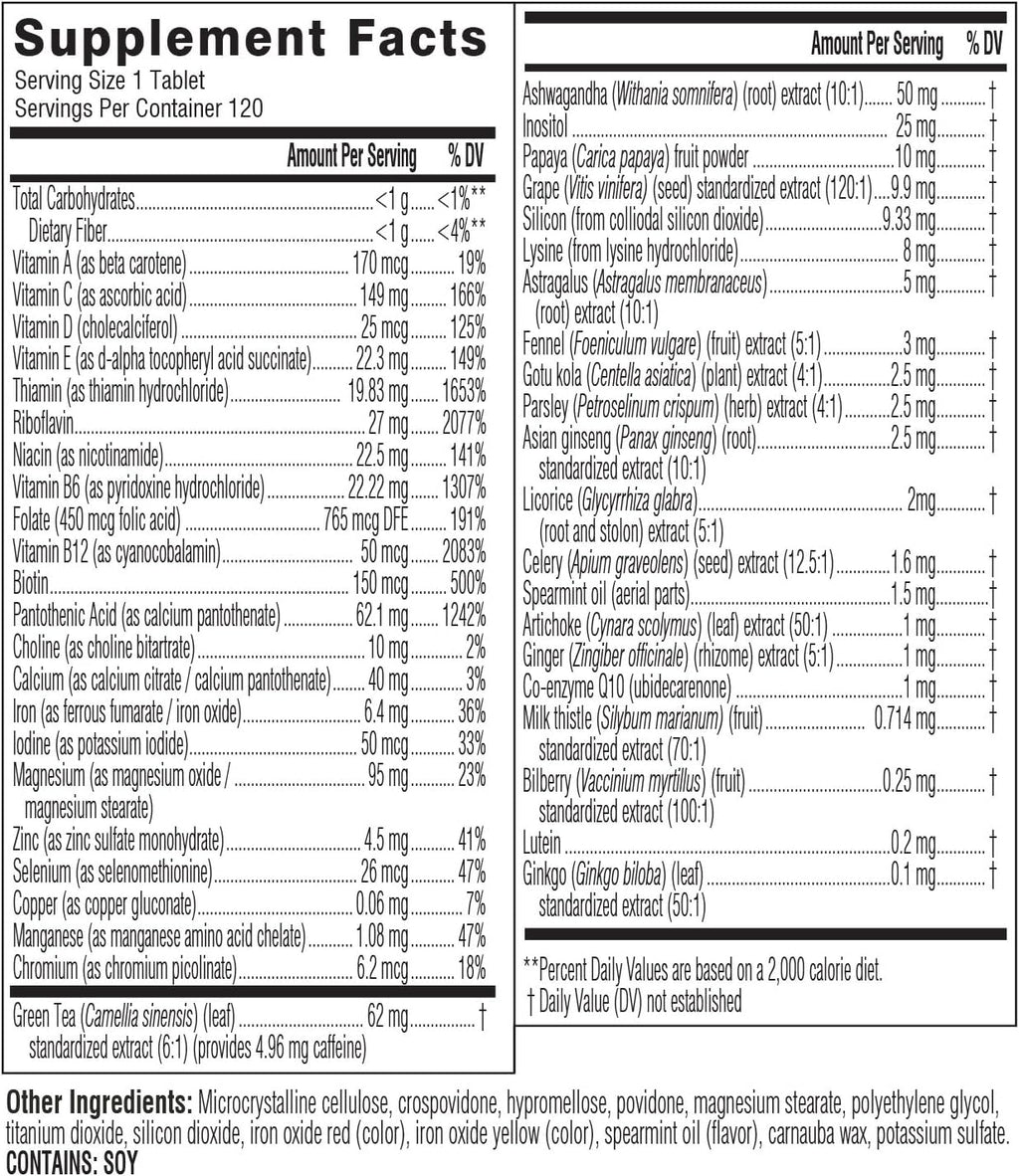 Swisse Multivitamínico Diario para Mujeres con 47 Nutrientes y Adaptógenos, 120 Comprimidos