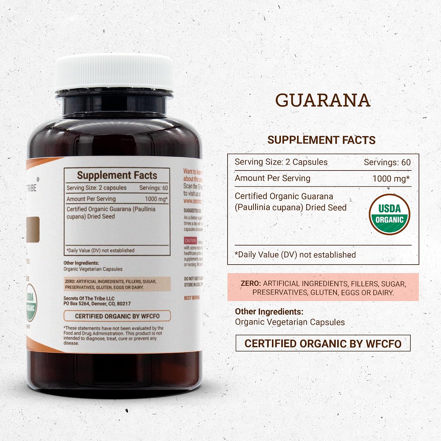 Secrets of the Tribe Cápsulas de Guaraná Orgánico USDA | Suplemento Herbal (120 cápsulas)