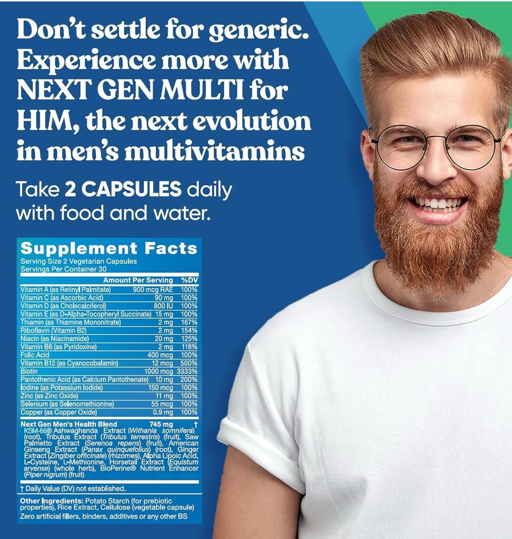 Next Gen Multi for Him - Multivitamínico Avanzado para Hombres - 26 en 1 - 60 Cápsulas Veganas