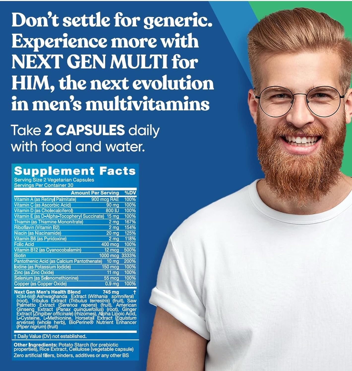 Next Gen Multi for Him - Multivitamínico Avanzado para Hombres - 26 en 1 - 60 Cápsulas Veganas