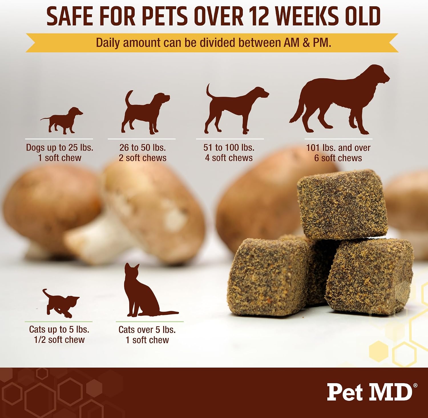 Pet MD Mushroom Immune Support para Perros y Gatos - 120 Comprimidos Masticables